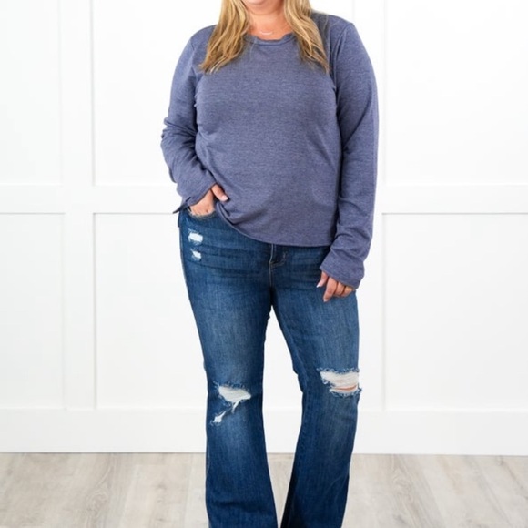 Blue Long Sleeve Relaxed Top - Picture 4 of 5